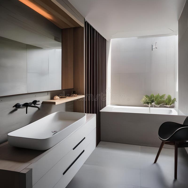 A Modern Urban Oasis Bathroom with Concrete Walls, Sleek Fixtures, and ...